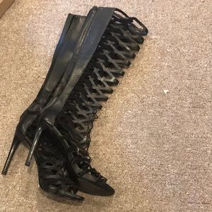 Sexy Black Leather and Velvet Boots